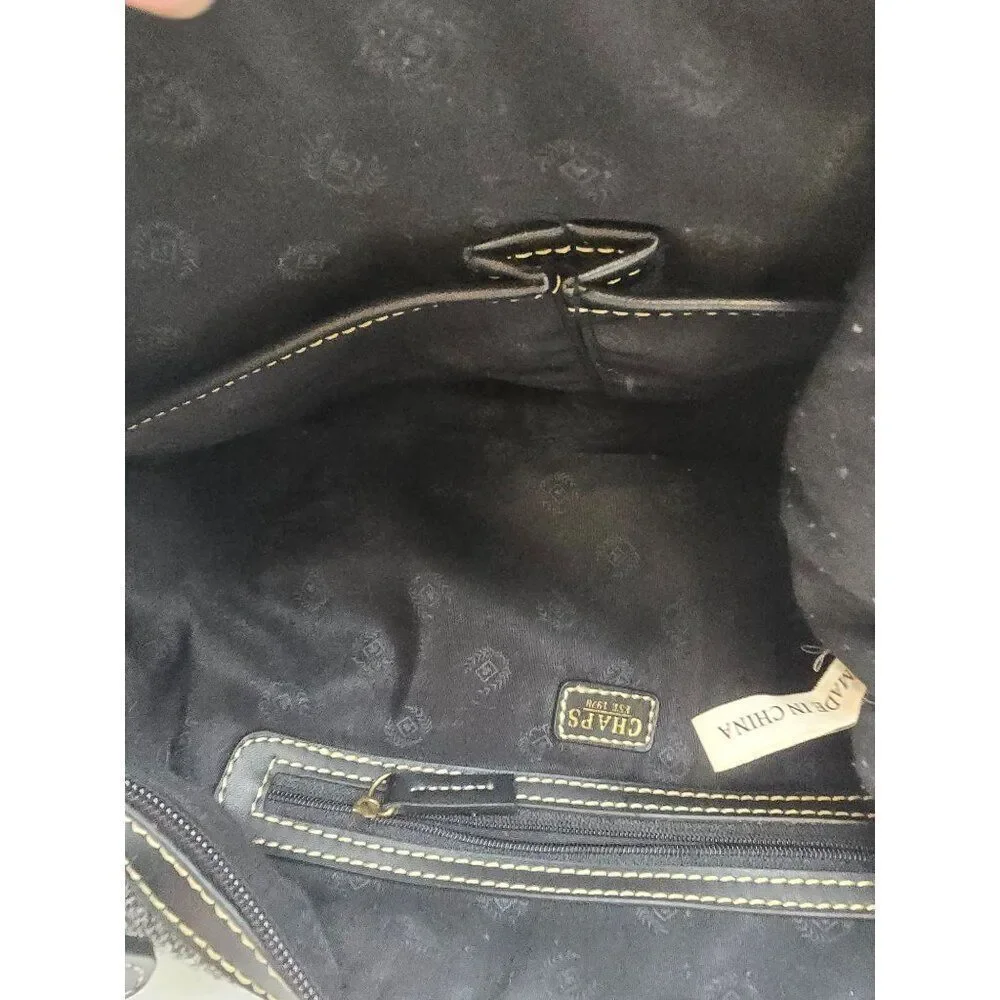 Chaps Tweed & Leather Hobo Shoulder Bag With Brass Accents old money academia